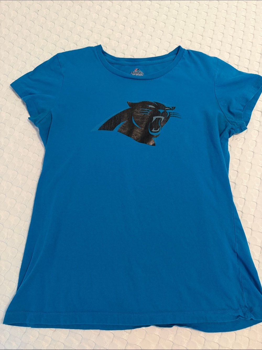 Women’s Carolina Panth Electric Blue Short Sleeve Crew Tee with Panther Graphic